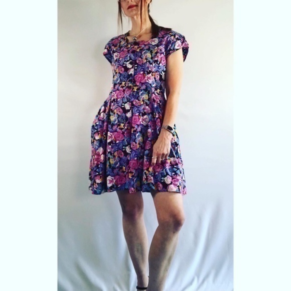 80s Vintage Access Bright Floral Button Up Romper